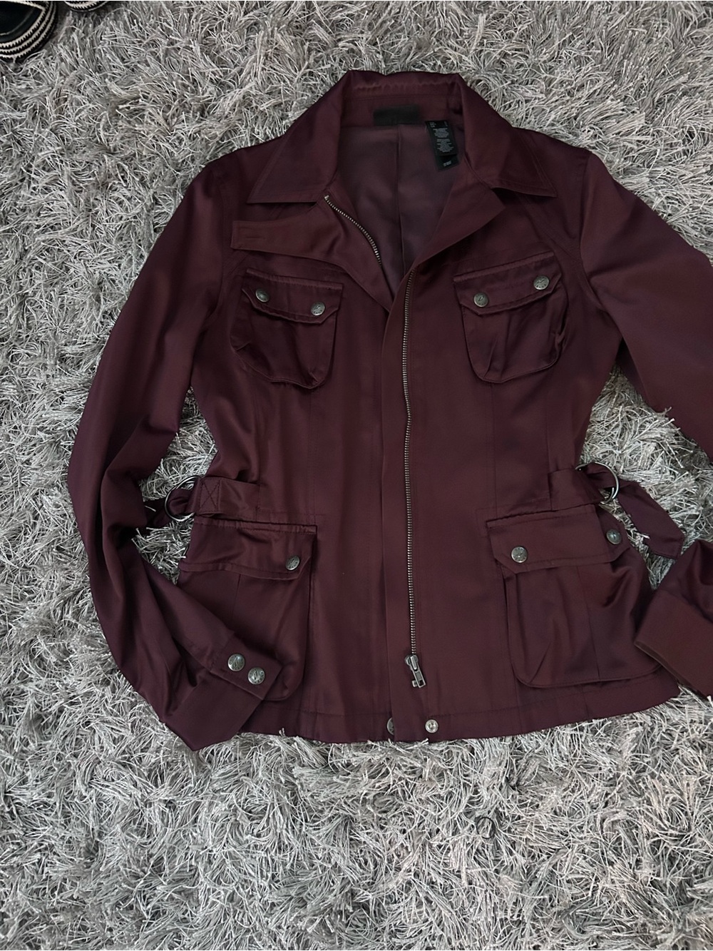 DKNY Deep Burgundy Utility Jacket with Pocket Details